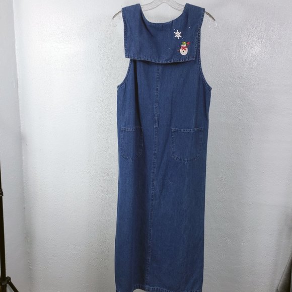 Shipshe Women's Denim Blue Jean Diamond Studded Split Side Embroidered Dress - Picture 8 of 15